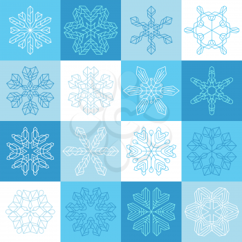 Vector set of vintage linear snowflakes.