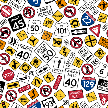 Vector hand-drawn traffic signs background. Boundless texture can be used for web page backgrounds, wallpapers, wrapping papers, invitation, congratulations and children designs.