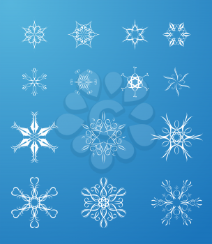 Various vintage snowflakes for your Christmas design. White snowflakes on blue winter background for your design.