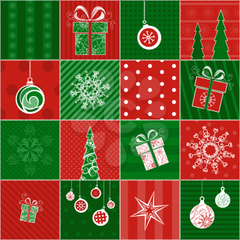 Seamless pattern for your Christmas design. Red and green boundless background. 