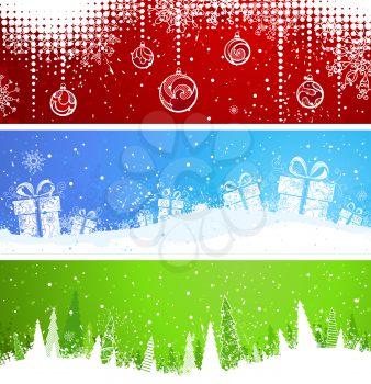 Horizontal red, blue and green backgrounds for your Christmas design. There is copy space for your text. 