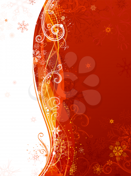 Ornate Christmas background with copy space for your text on red and white areas. 