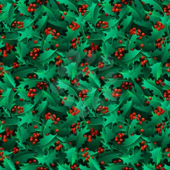 Vector traditional Christmas decoration plants on boundless background.