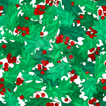 Cartoon mistletoe red and green decorative boundless background. Christmas ornament. 