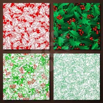 Holly berries and leaves traditional Christmas decoration. Boundless background can be used for web page backgrounds, wallpapers, wrapping papers, invitation and congratulations. 