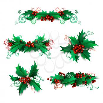 Christmas page decorations and dividers isolated on white background. Can be used for your Christmas invitations or congratulations.