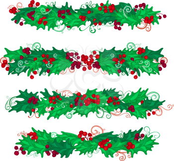 Christmas page decorations and dividers isolated on white background.