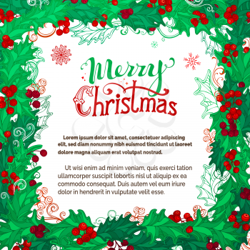 Holly berries template. There is place for your text on white background in the center.