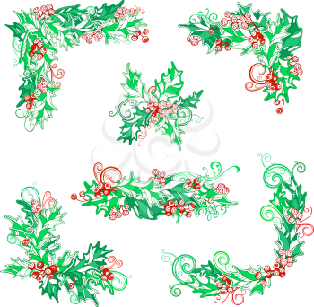 Christmas corners, page decorations and dividers isolated on white background.