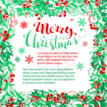 Vector holly berries background. There is place for your text on white background in the center.