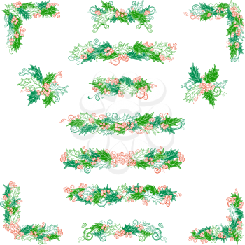 Hand-drawn Christmas corners, page decorations and dividers. Ornate elements for your festive design.