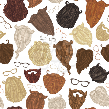 Blond, brunet, dark-haired, ginger and grey-haired beards on white background.
