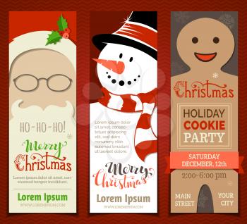 Vector Christmas templates with Santa face, snowman and gingerbread man. There is place for your text.