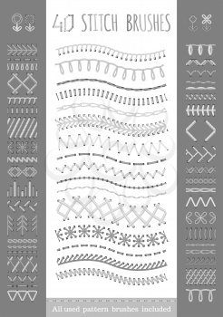 Vector set of sewing seams, borders, page decorations and dividers. All used pattern brushes included.