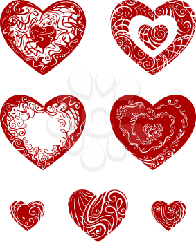Seven various ornate hearts for your Valentine's design isolated on a white background.