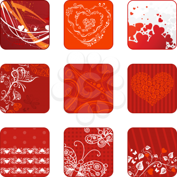 Square design elements with hearts, flowers, butterflies and flourishes for your romantic design. 
