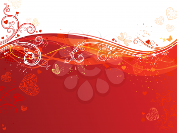 Flowers and butterflies, flourishes and ornate decorations. There are places for your text on red and white areas. 
