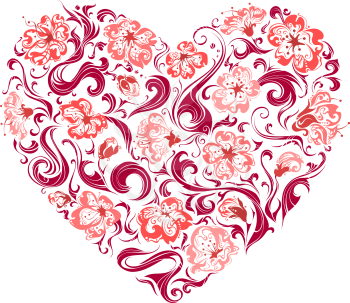 Heart of ornate flowers and swirls isolated on white background. For your Valentine's or wedding design. 
