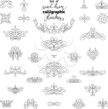 Hand-drawn calligraphic flourishes and ornamental design elements. Isolated on white background. 