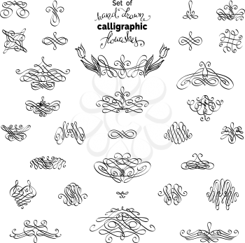 Set of calligraphic flourishes and ornamental design elements. Isolated on white background. Can be used for invitations and congratulations.