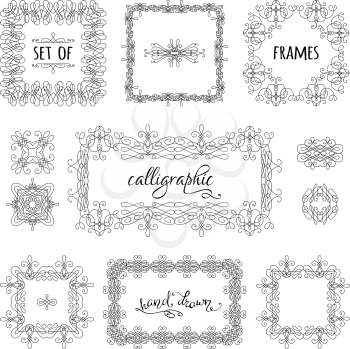 Vintage linear ornaments, design elements, flourishes, ornamental page decorations and dividers. Can be used for invitations, congratulations and cards.