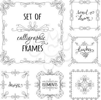 Vintage linear ornaments, design elements, flourishes, ornamental page decorations and dividers. Can be used for invitations, congratulations and cards.