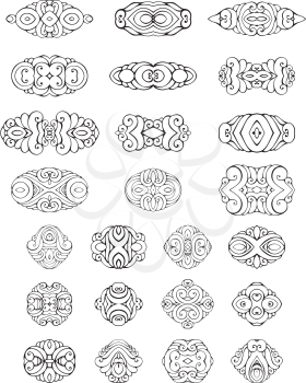 Vintage geometric ornaments and symbols. Isolated on white background. Black and white.