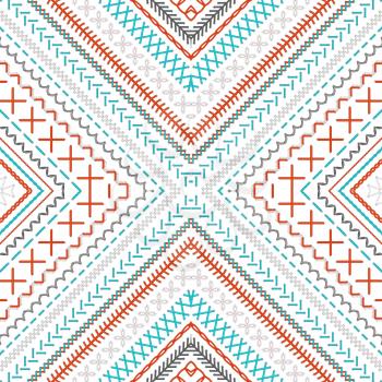 Vector high detailed stitches. Ethnic boundless texture. Red, blue, grey and white. Can be used for web page backgrounds, wallpapers, wrapping papers and invitations.