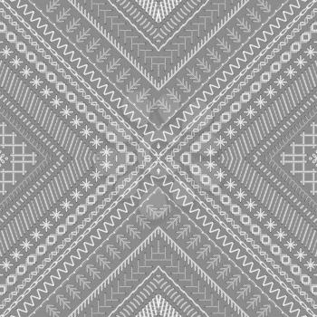 Vector high detailed grey and white stitches. Tribal art print. Embroidery pattern. Can be used for web page backgrounds, wallpapers, wrapping papers and invitations.