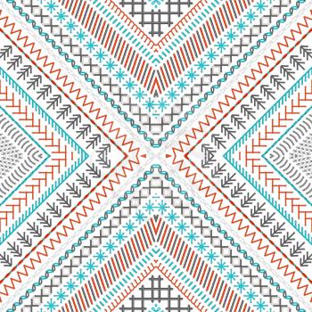 Vector high detailed stitches. Ethnic boundless texture. Red, blue, grey and white. Can be used for web page backgrounds, wallpapers, wrapping papers and invitations.