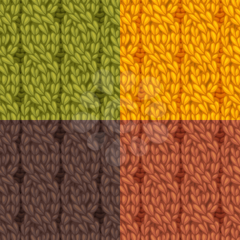 Four-stitch cables, twisting to the left. C4F. Vector colourful knitting texture. High detailed stitches. Can be used for web page backgrounds and wallpapers