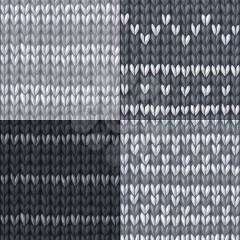 Seamless monochrome knitted patterns. High detailed stitches. Boundless background can be used for web page backgrounds, wallpapers, wrapping papers and invitations.