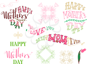 Vector typographical design elements isolated on white background. Hand-written doodles lettering for cards, invitations, T-shirt designs and posters. 