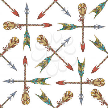 Set of hand-drawn tribal arrows on white background. Boho style illustration. Decorative boundless background.