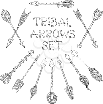 Ethnic arrows sketch illustration. Boho and hippie hand-drawn style.