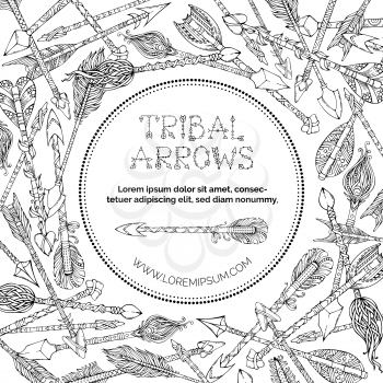 Black doodles tribal arrows on white background. Boho and hippie hand-drawn style illustration.