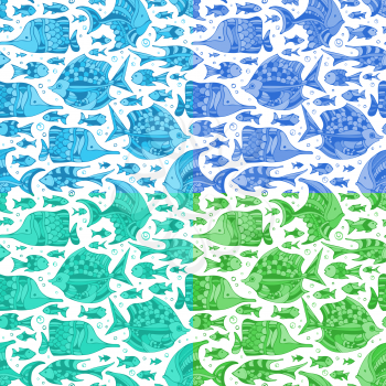 Various cartoon sea fishes on white background. Boundless background can be used for web page backgrounds, wallpapers, wrapping papers and invitations.