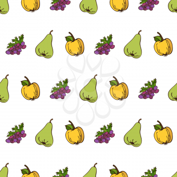 Apple, grape and pear on white background. Boundless background for your design. Fall time. Thanksgiving day.