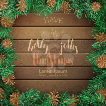 Pine branches and cones. High detailed vector template. Have a holly jolly Christmas!