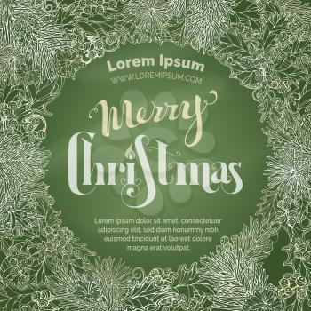 Hand-drawn vector round frame. There is copy space for your text in the center. Hand-written festive lettering.