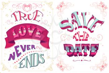 Set of romantic quotes. Vector hand-lettering. Can be used as a poster for Valentine's day and wedding or print on t-shirts and bags.