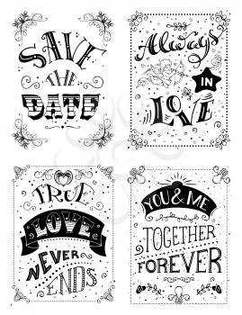 Set of vector hand-lettering quotes. Can be used for Valentine's day and wedding or print on t-shirts and bags.