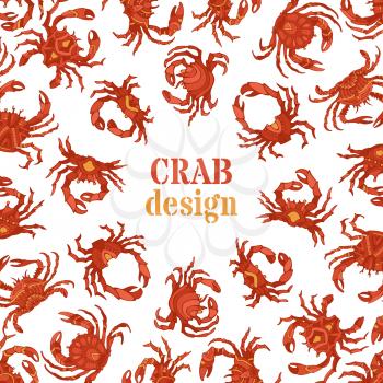 Various hand-drawn ornate crabs on white background. There is place for your text in the center.