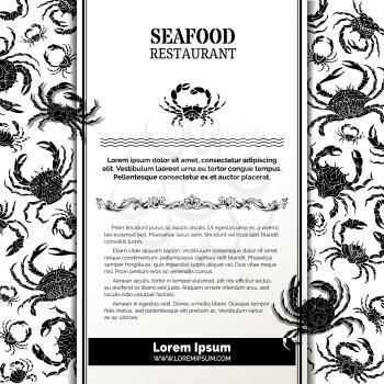 Seafood black and white menu template. There is place on white vertical paper for your text.
