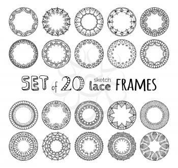 Sketch filet crochet patterns. Decorations for scrapbook isolated on white background.