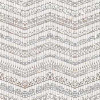 Ornate horizontal zigzag edging and border patterns on old striped background. Hand-drawn knitted ornate boundless texture.