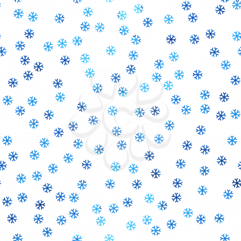 Blue snowflakes on white background. Winter boundless background.