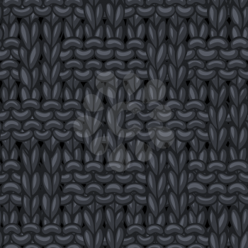 Braided Knitting Pattern. Hand-drawn cotton cloth background. High detailed black wool hand-knitted fabric material.