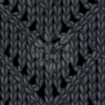 Lace wool hand-knitted fabric material. High detailed black knitting boundless background. Hand-drawn jersey knitwear.