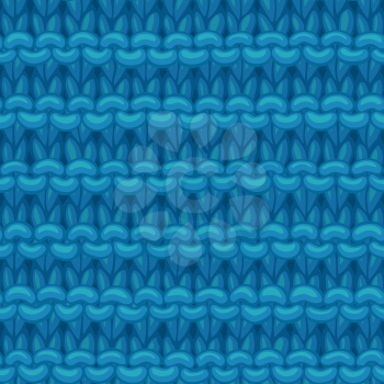 Blue cotton hand-knitted fabric material. High detailed knitting boundless background. Hand-drawn woolen knitwear.